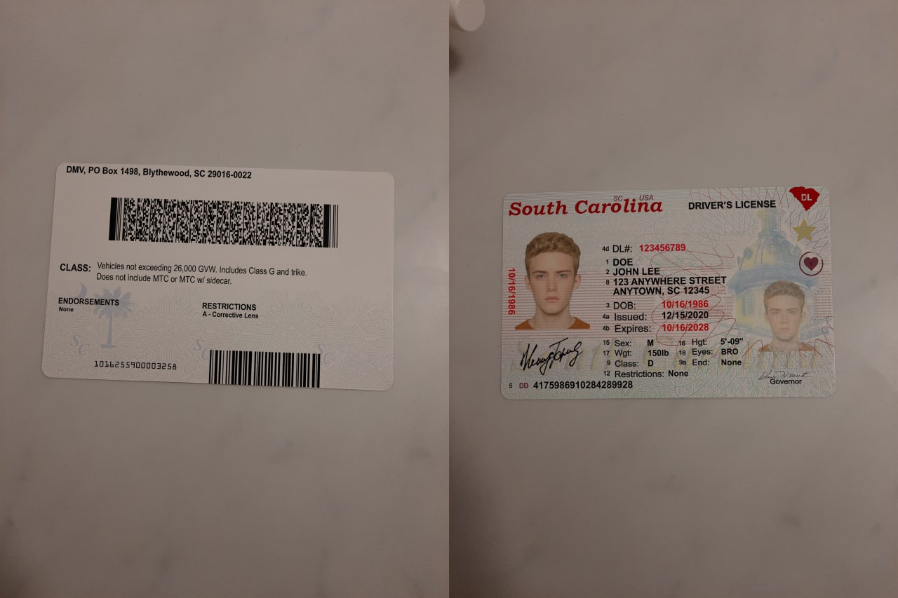 USA South Carolina Driver License Online Generator