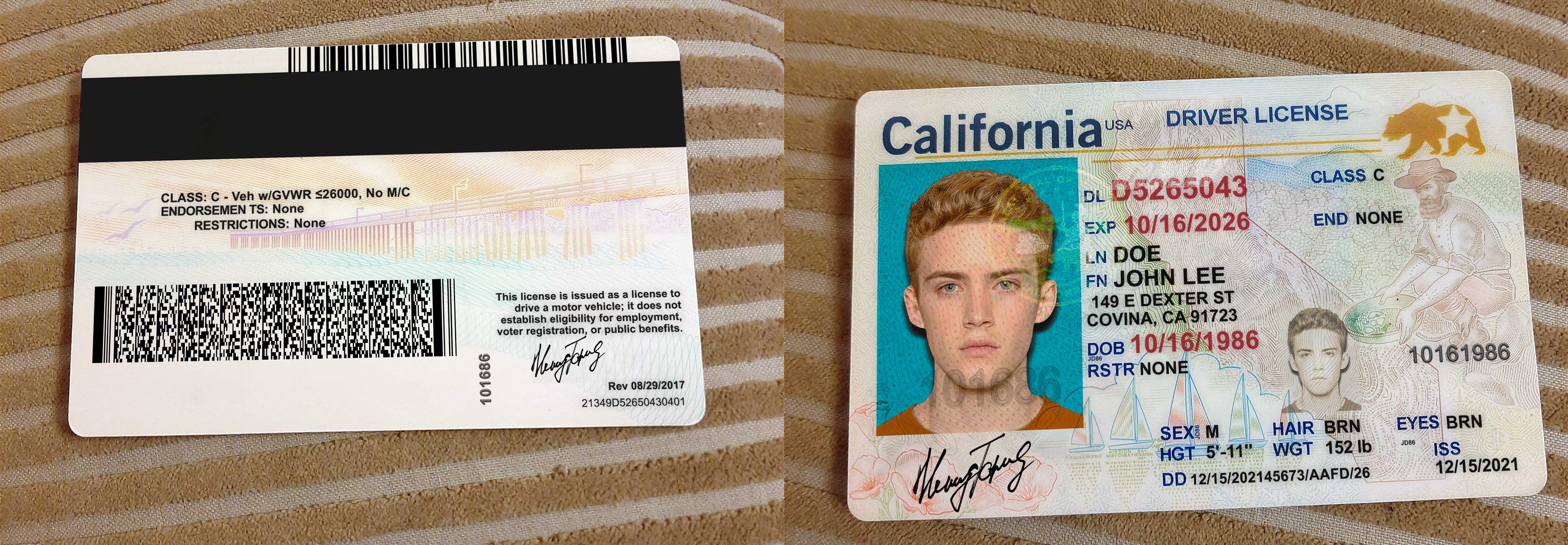 USA California Driver's License online generator — Verif Tools